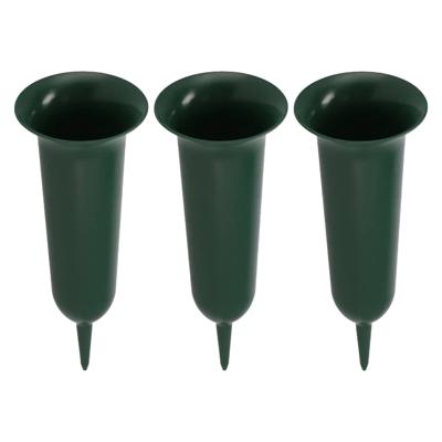 Grafvaas kunststof - 3x - groen - H32 cm - grafdecoratie - bloemenvaas voor herdenkingsplaats