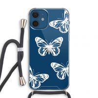 White butterfly: iPhone 12 mini Transparant Hoesje met koord