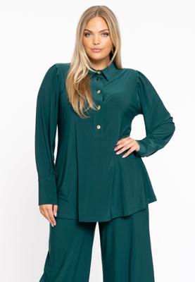 Yoek Blouse flare met pofmouwen | Dark Green | Maat 58/60 Yoek Blouse flare met pofmouwen | Dark Green | Maat 58/60