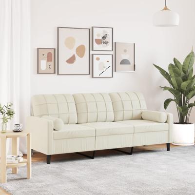 Driezitsbank met sierkussens 180 cm fluweel crèmekleurig