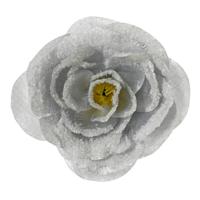 Kerstboomversiering Bloem - 12 cm - zilver glitter - op clip - ornament - roos