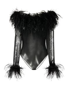 Oséree body en mesh orné de plumes - Noir