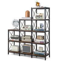 Boekenkast met 5 Verdiepingen 9 Kubussen Frame van Koolstofstaal Anti-Kantelsets Verstelbare Voetsteunen 12 Displayplanken Bruin