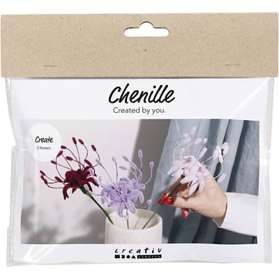 Creativ Company Mini hobbyset bloemen van chenilledraad, lelie, lichtroze, lichtpaars, donkerrood, 1 doos