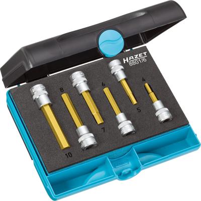 HAZET Dopsleutelbitset 8801/6 - 3/8 inch (10 mm) vierkant hol - Binnen-zeskant-profiel - 6-delig - 4 - 10
