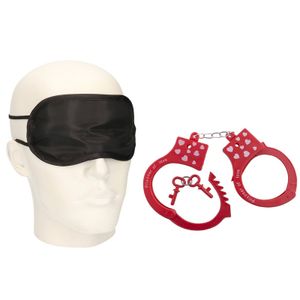 Bondage erotische set oogmasker en rode handboeien