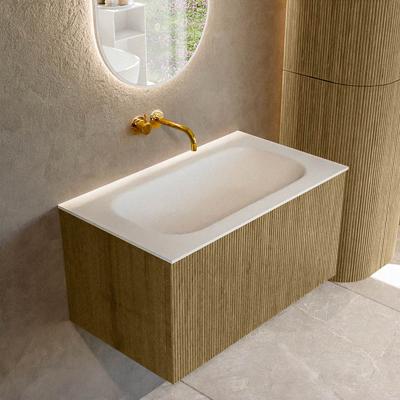 Badmeubel Mondiaz Kurve | 80 cm cm | Meubelkleur Dusk | Wastafelkleur Talc | Solid surface | Wasbak midden spoelbak | Zonder kraangat(en)