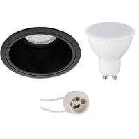 LED Inbouwspot Set GU10 - Rond Mat Zwart - 8W - 6400K - Ø90mm