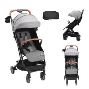 VEVOR kinderwagen 71 x 44 x 107cm, met 95°-175° verstelbare rugleuning en 0/90° verstelbare voetsteun en één-klik vouwfunctie, kinderbuggy met bekerhouder en draagtas, donkergrijs