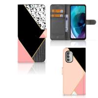 Motorola Moto G51 5G | Book Case | Zwart Roze Vormen Motorola Moto G51 5G | Book Case | Zwart Roze Vormen