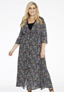 Yoek Jurk knopen FLOWER RAIN | Zwart | Maat 50/52