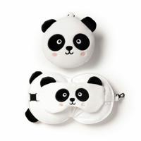 Panda knuffel/reiskussen/slaapmasker - 2-in-1 set - voor kinderen - thumbnail