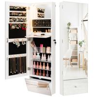 120 cm LED-Sieradenkast Wandgemonteerde Sieradenkast-Organizer met Frameloze Spiegel over de Volledige Lengte Wit