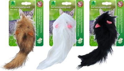 Katten-speelgoed muis langharig staart 16cm - Gebr de boon