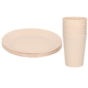 Setje van 8x diner/ontbijt bekers/bordjes van afbreekbaar bio-plastic in het eco-beige