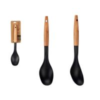 Kook/keuken gerei - 2x - opschep lepel - zwart/bruin - kunststof/hout - 33 cm Kook/keuken gerei - 2x - opschep lepel - zwart/bruin - kunststof/hout - 33 cm