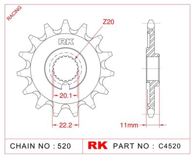 RK Sprocket 520 13z offroad self-cleaning.