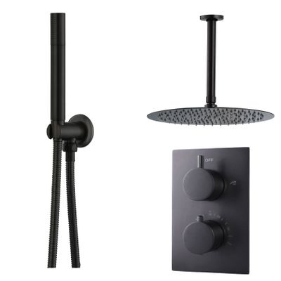 Regendouche set SaniClear Nero | Inbouw | Thermostaatkraan | 2-weg | Rond | Zwart mat