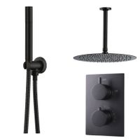 Regendouche set SaniClear Nero | Inbouw | Thermostaatkraan | 2-weg | Rond | Zwart mat