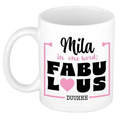 Naam mok Mila - wit - Fabulous - keramiek - 300 ml - cadeau collega beker Naam mok Mila - wit - Fabulous - keramiek - 300 ml - cadeau collega beker