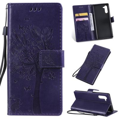 Boom & kat patroon gedrukt afdrukken horizontale Flip PU lederen draagtas met houder & kaartsleuven & portemonnee & Lanyard voor Galaxy Note10 (paars)