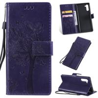 Boom & kat patroon gedrukt afdrukken horizontale Flip PU lederen draagtas met houder & kaartsleuven & portemonnee & Lanyard voor Galaxy Note10 (paars)