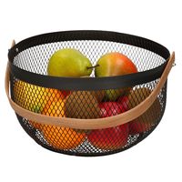 Fruitschaal/fruitmand met handvat rond zwart metaal 29 cm