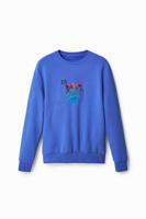 Sweatshirt met bloemenborduursel - BLUE - XL