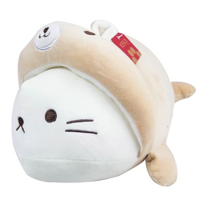 Kenji 2 face animal plushie zeehond met berenmuts- 40 cm
