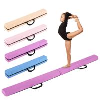 210 cm Opvouwbare Evenwichtsbalk Schuimrubberen Gymnastiekbalk met Antislip Basis voor Kinderen Draagbaar Turntoestel-Paars
