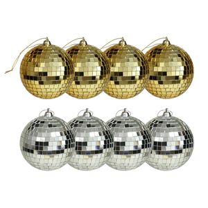 Kerstballen disco - 8x st - goud en zilver - 8 cm - kunststof - spiegel kerstballen