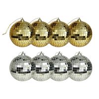 Kerstballen disco - 8x st - goud en zilver - 8 cm - kunststof - spiegel kerstballen - thumbnail