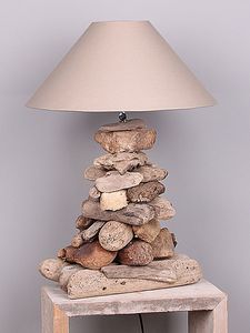 Schemerlamp drijfhout, 60 cm. lampenkap taupe