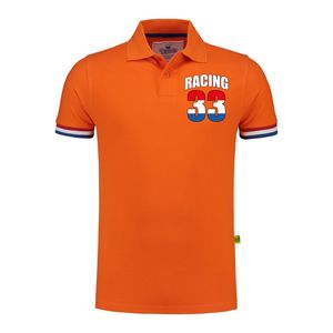 Grote maten racing 33 coureur supporter / race fan luxe poloshirt met logo op borst 200 grams oranje
