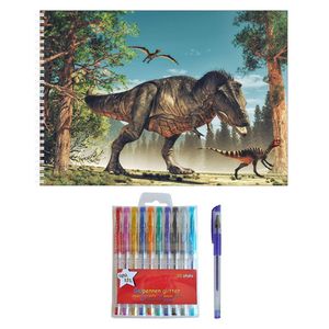 Schetsboek dinosaurussen liefhebbers A4 50 paginas met 10 gelpennen - Schetsboeken