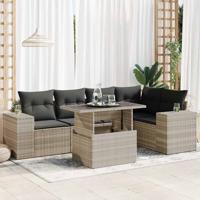 6-delige Loungeset met kussens poly rattan lichtgrijs