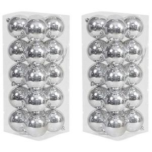 40x Kunststof kerstballen glanzend zilver 8 cm kerstboom versiering/decoratie   -