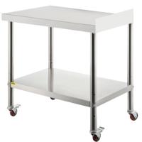 VEVOR roestvrijstalen voorbereidingstafel werktafel, 61 x 38 x 89 cm, draagvermogen 200 kg, robuuste metalen werktafel met verstelbare achterwand en 4 wielen, commerciële werkplek voor keukenrestaurants