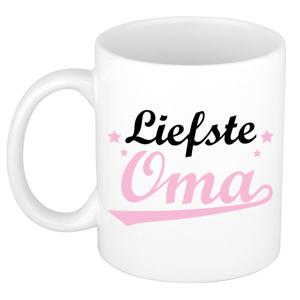 Cadeau koffie/thee mok voor oma - roze - de liefste - keramiek - 300 ml