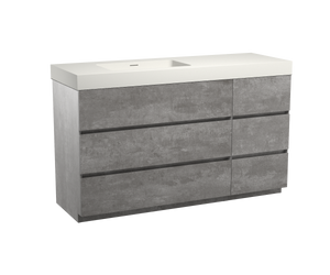 Storke Edge staand badmeubel 150 x 52 cm beton donkergrijs met Mata High asymmetrisch linkse wastafel in mat witte solid surface