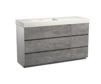 Storke Edge staand badmeubel 150 x 52 cm beton donkergrijs met Mata High asymmetrisch linkse wastafel in mat witte solid surface