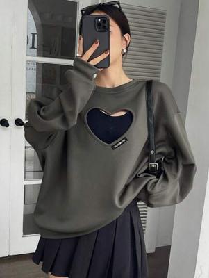 Bon&Bon Women's Oversized Heart Cutout Sweatshirt - Dark Grey Pullover Dark Grey / S