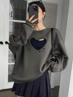 Bon&Bon Women's Oversized Heart Cutout Sweatshirt - Dark Grey Pullover Dark Grey / S
