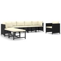 vidaXL 8-delige Loungeset met kussens poly rattan zwart - thumbnail