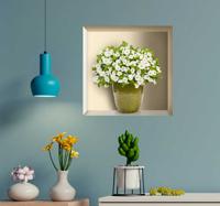 Bloemen muursticker plank met plant 3D - thumbnail