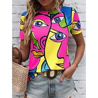 Dames T-shirt Abstract Afdrukken Dagelijks Stijlvol Casual Korte mouw Strakke ronde hals Wit Zomer Lightinthebox - thumbnail