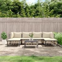 7-delige Loungeset met kussens poly rattan antracietkleurig