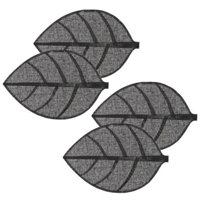 Secret de Gourmet Placemat Leaf - 6x - zwart - ovaal - 50 x 33 cm - Decoratief