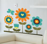 Sticker kinderkamer bloemen tuin vlinder