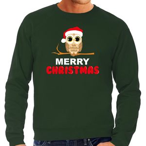 Leuke dieren Kersttrui christmas uil Kerst sweater groen voor heren 2XL  -